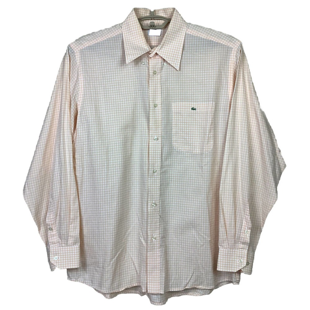 Lacoste Shirt Mens Large/ 42 Orange Plaid/Checks Long Sleeve Button Down GUC